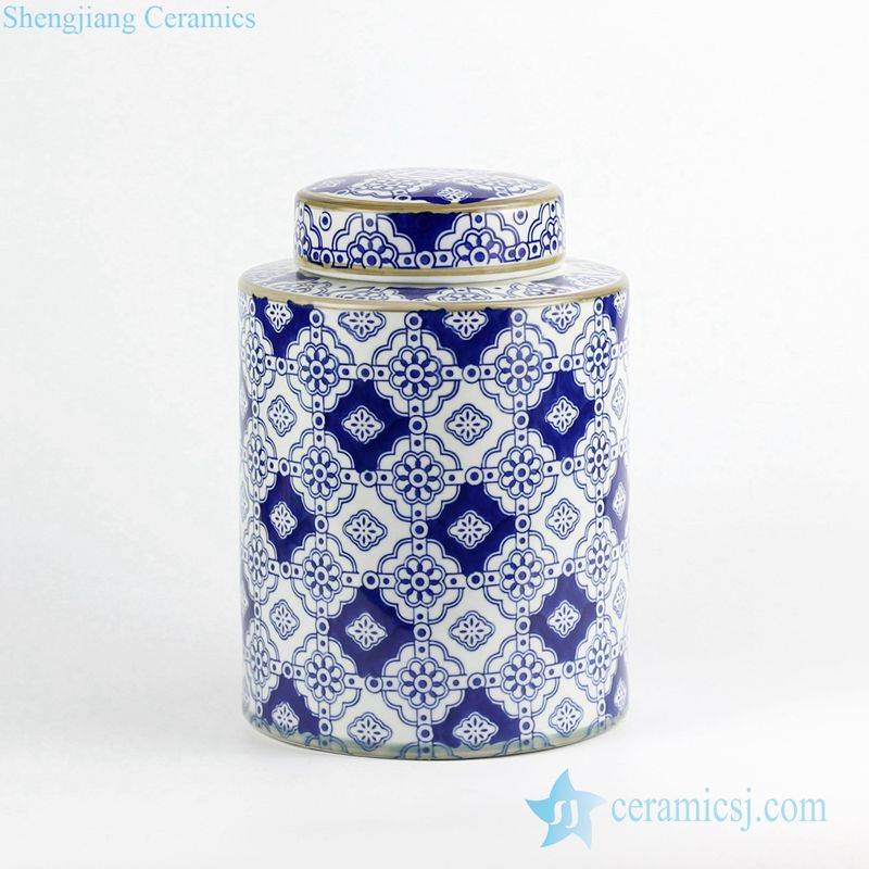 India flower style blue and white porcelain tin jar
