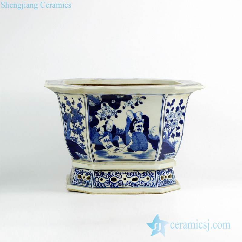 Octal blue and white ancient China artist pattern ceramic  nursery planter