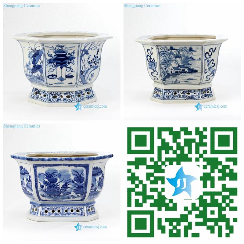 traditional blue and white ceramic planter