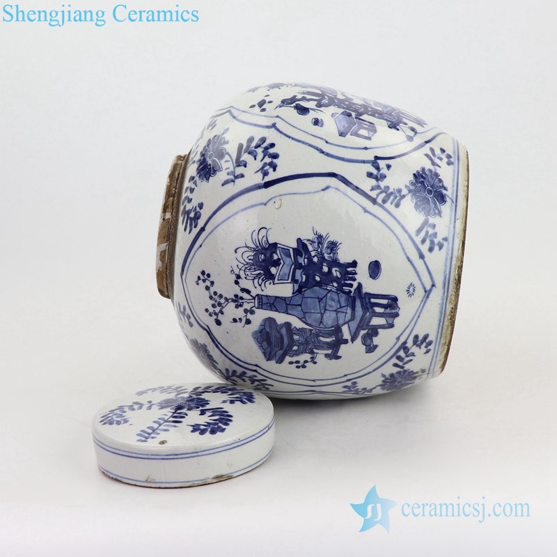 chinese ancient precious ceramic tea jar with flower pattern 