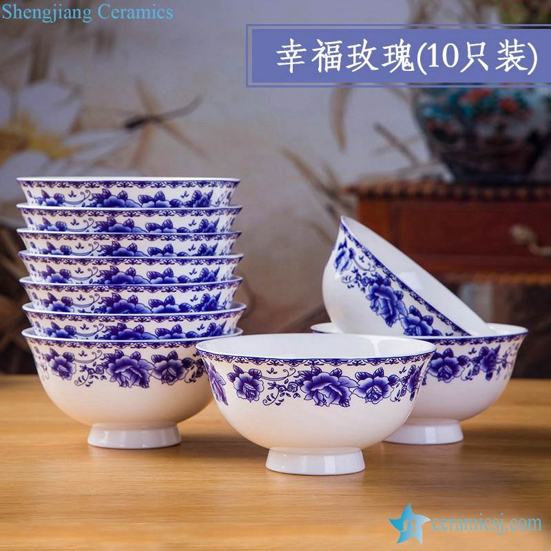 Round Shape Style Custom Designed Ceramic Porcelain Bowl Blue And White Set of 10