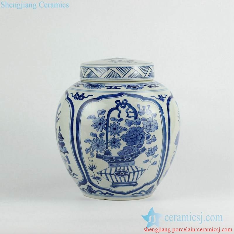  blue and white ceramic urn with flat lid 