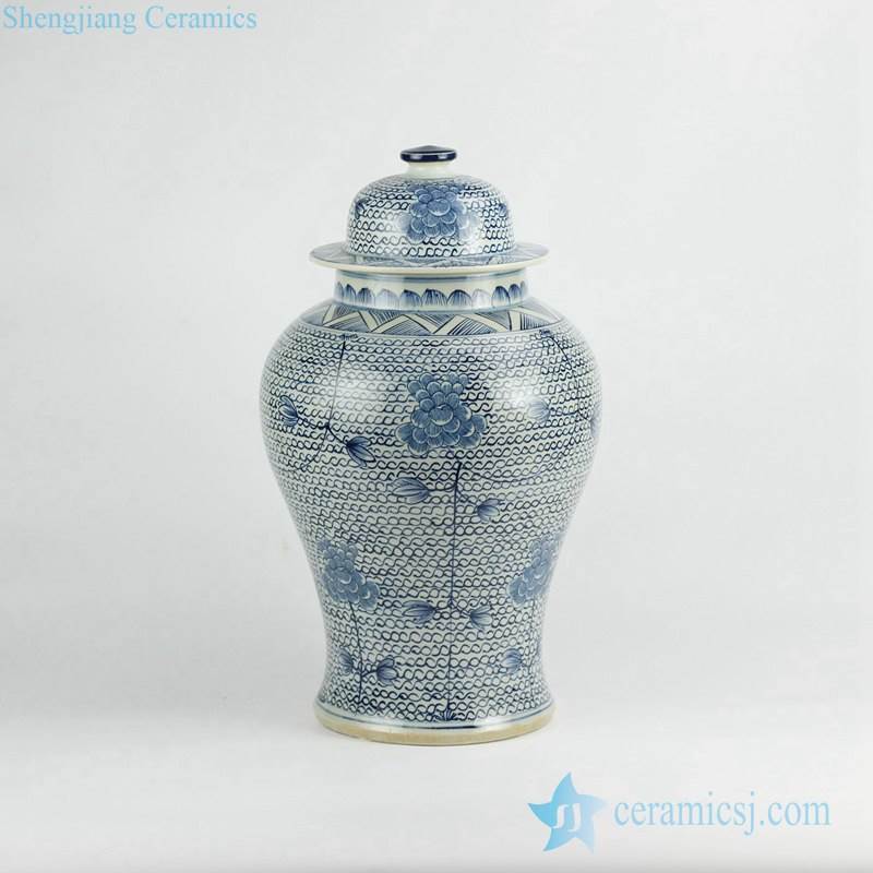 Hand paint blue and white flower vine pattern ceramic ginger jar 