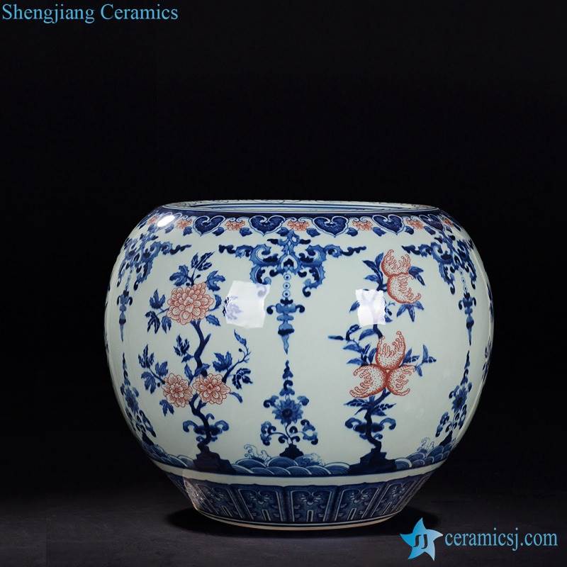 Blue and white with under glaze red hand-painting  finger citron pattern apple shape ceramic vase