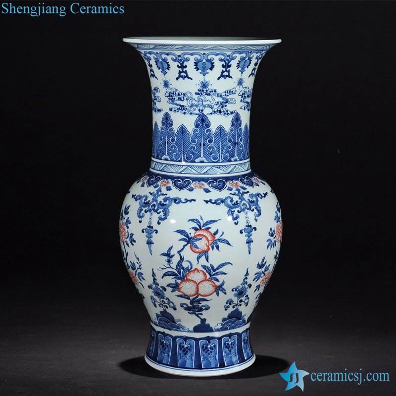  top design red peach pattern blue and white China ceramic vase