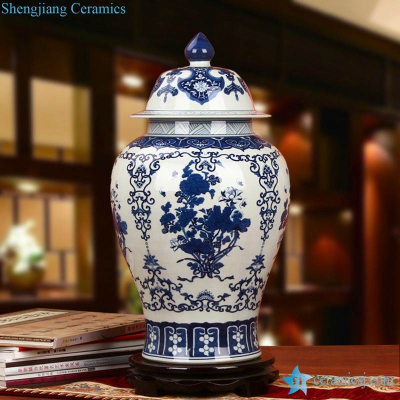 Asia furniture decor blue and white flower pattern  porcelain  ginger jar