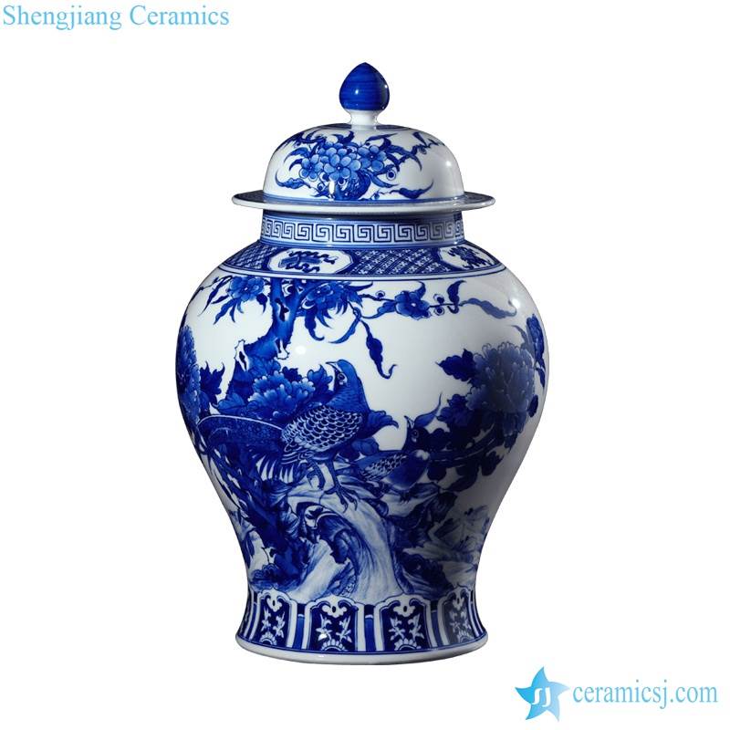 blue and white pheasant porcelain jar