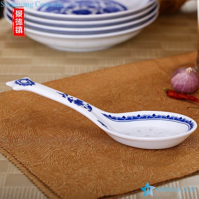 blue and white soup spoon with flower pattern 