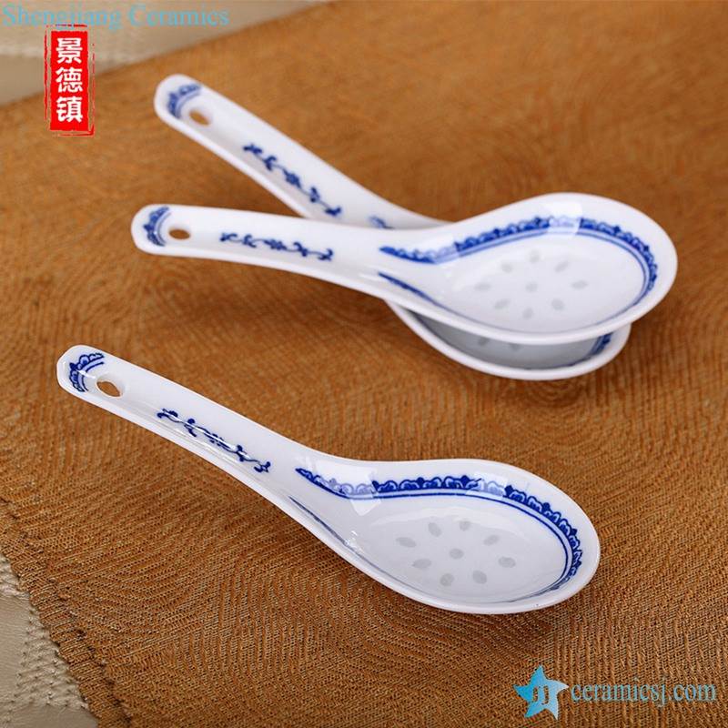 blue and white ceramic soup spoon