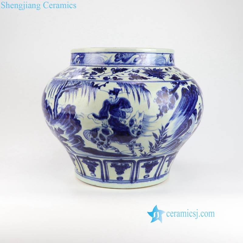 Round shoulder blue and white red Yuan Dynasty hand-painting auction style ceramic pot