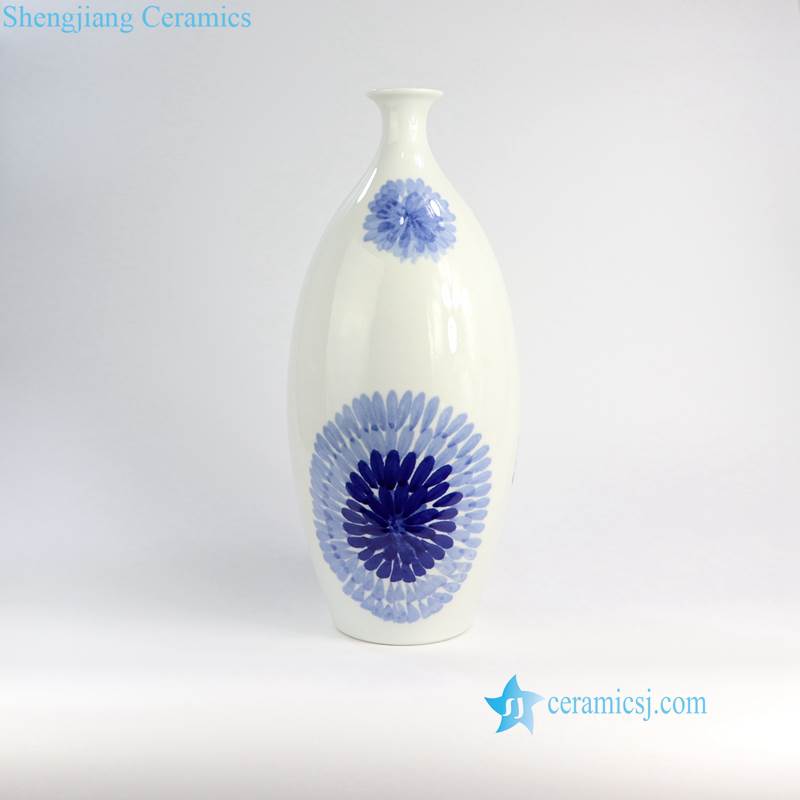 Hand-painting  blue and white modern hotel decoration leaf and flower pattern porcelain  vase