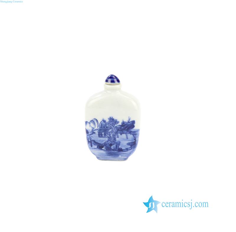 blue and white scenery porcelain snuff bottle