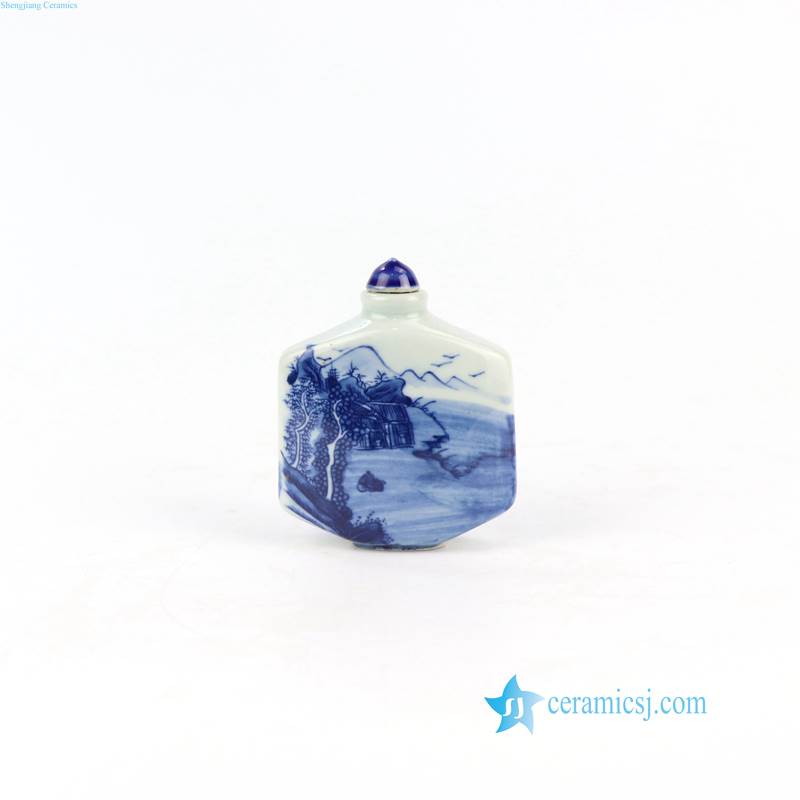 blue and white scenery porcelain  snuff bottle