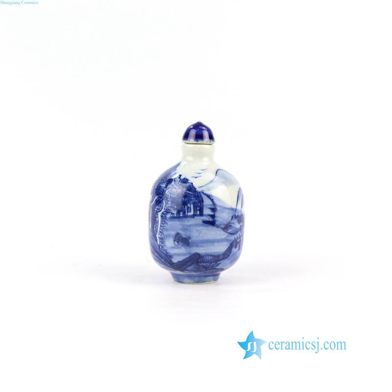 blue and white scenery porcelain  snuff bottle