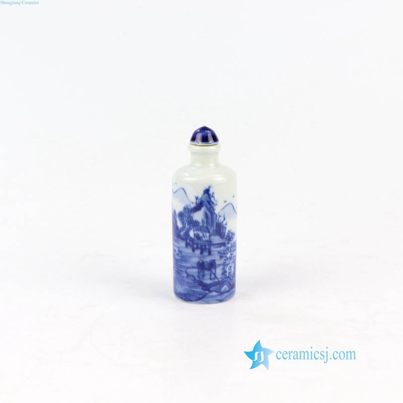 blue and white scenery porcelain snuff bottle