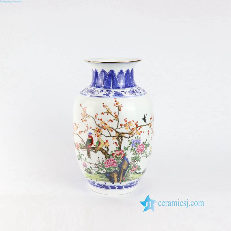bird flower pattern ceramic vase