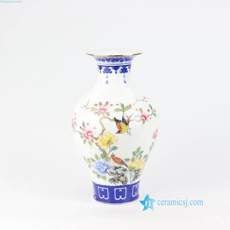 bird flower pattern antique ceramic vase