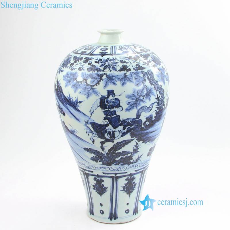 Yuan Dynasty blue and white xiaohe chasing hanxin under moonlight traditional ceramic vase