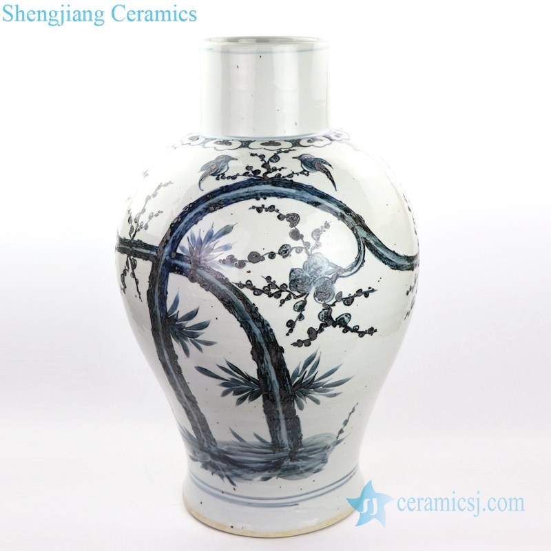 Blue and white hand painted porcelain   with design of flower and bird pattern vase