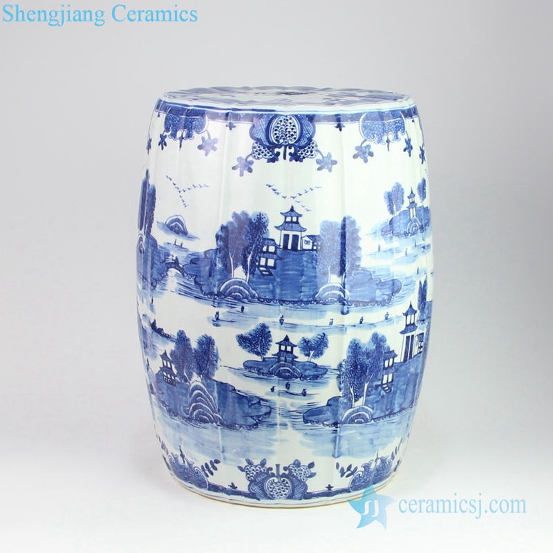 water town and pavilion pattern porcelain stool