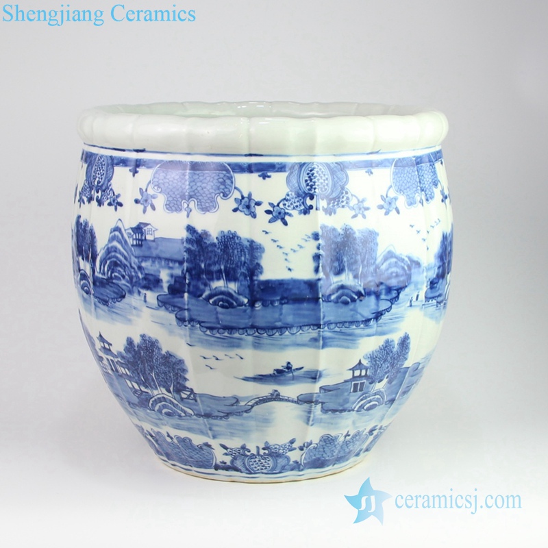 China reigon with river and pavilion  porcelain pot