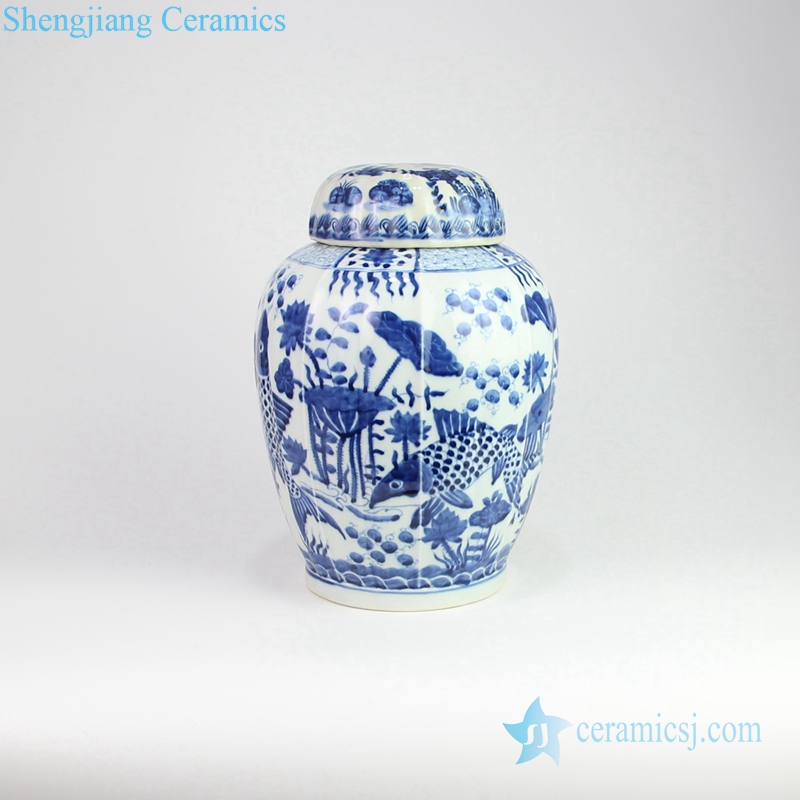 carp and lotus pattern porcelain jar