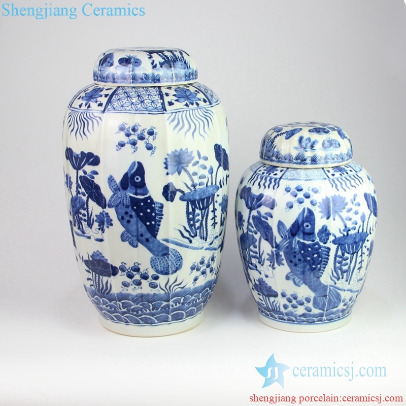 carp porcelain jar with flower pattern