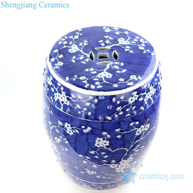 blue cherry blossom tree pattern ceramic seat with hollow decoration