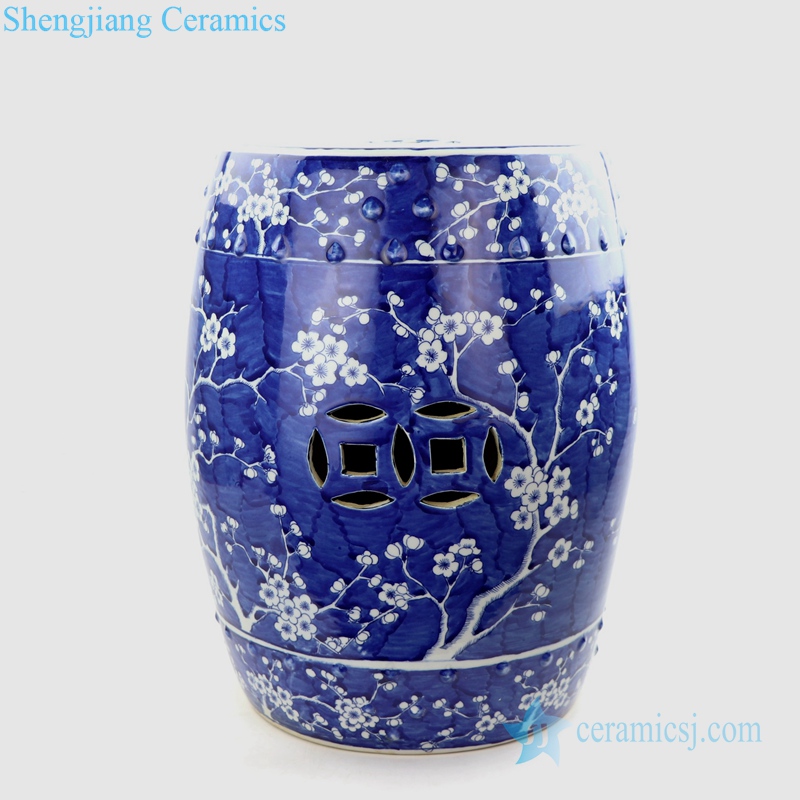 blue cherry blossom tree pattern ceramic seat