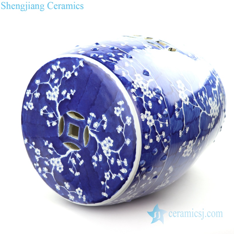 blue cherry blossom tree ceramic seat with hollow decoration