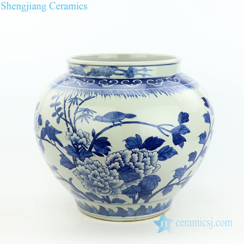 peony flower and bird pattern ceramic jar vase