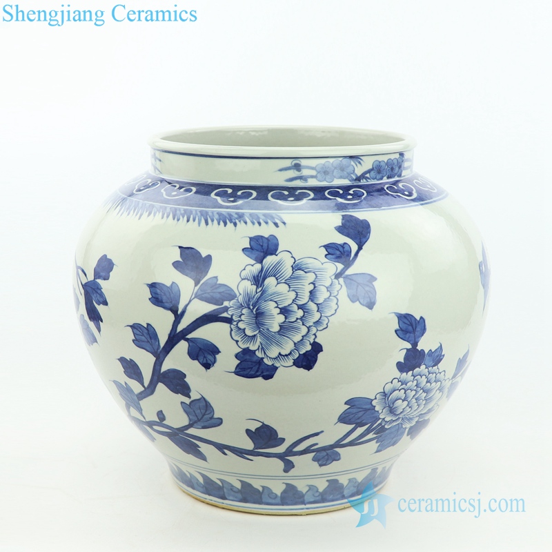 peony flower and bird pattern ceramic jar vase