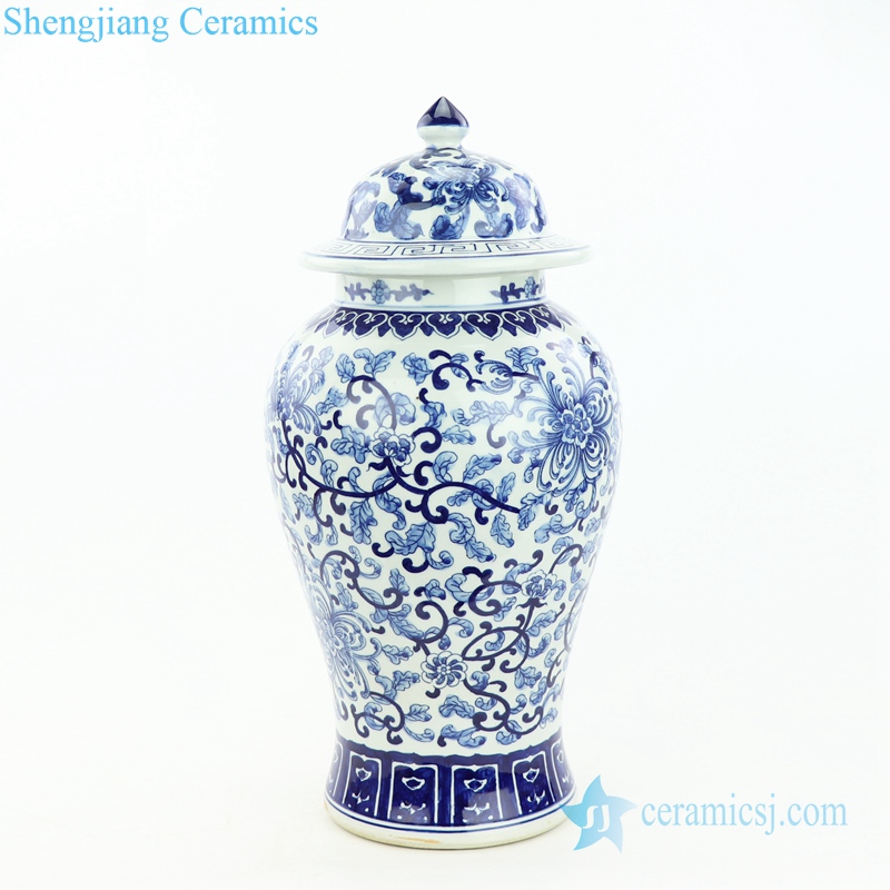 interlock lotus branches pattern ceramic jar with lid