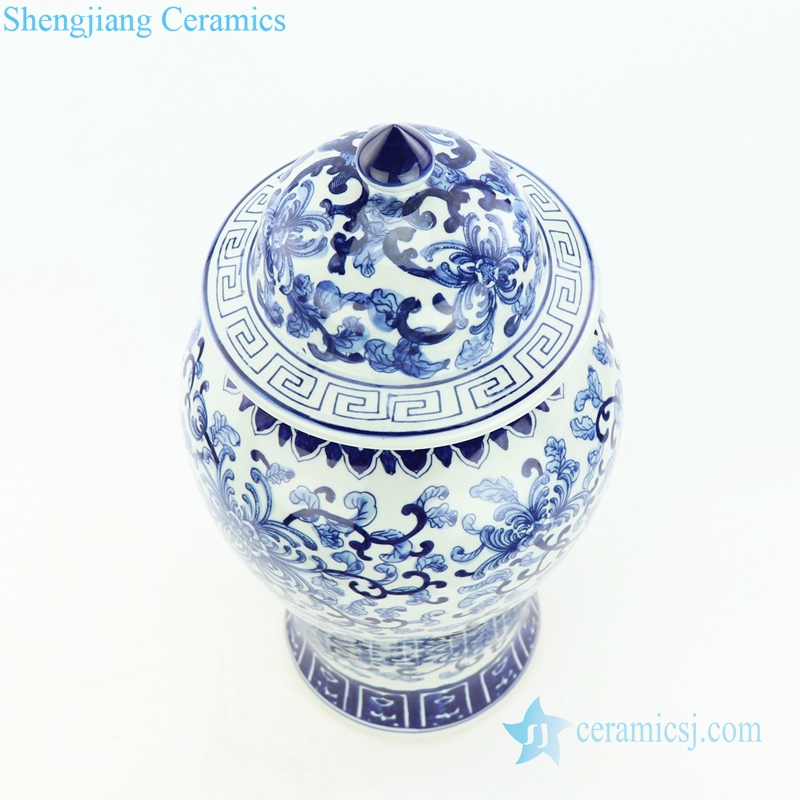 interlock lotus branches pattern porcelain jar with a lid