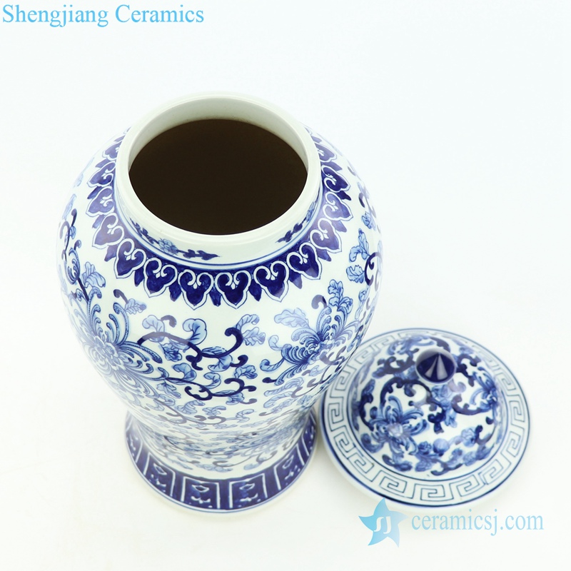 interlock lotus branches pattern ceramic jar with a lid