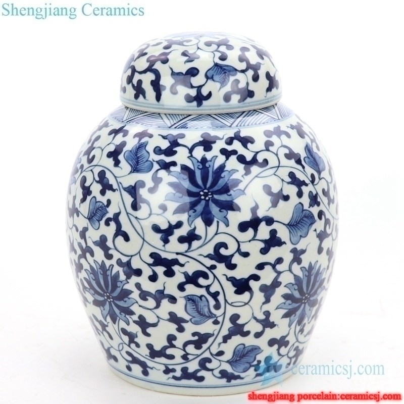 round ceramic tea jar with flower pattern