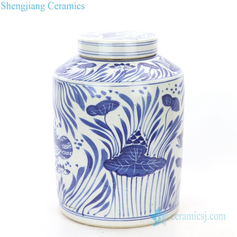 blue and white tea ceramic  jar with lid