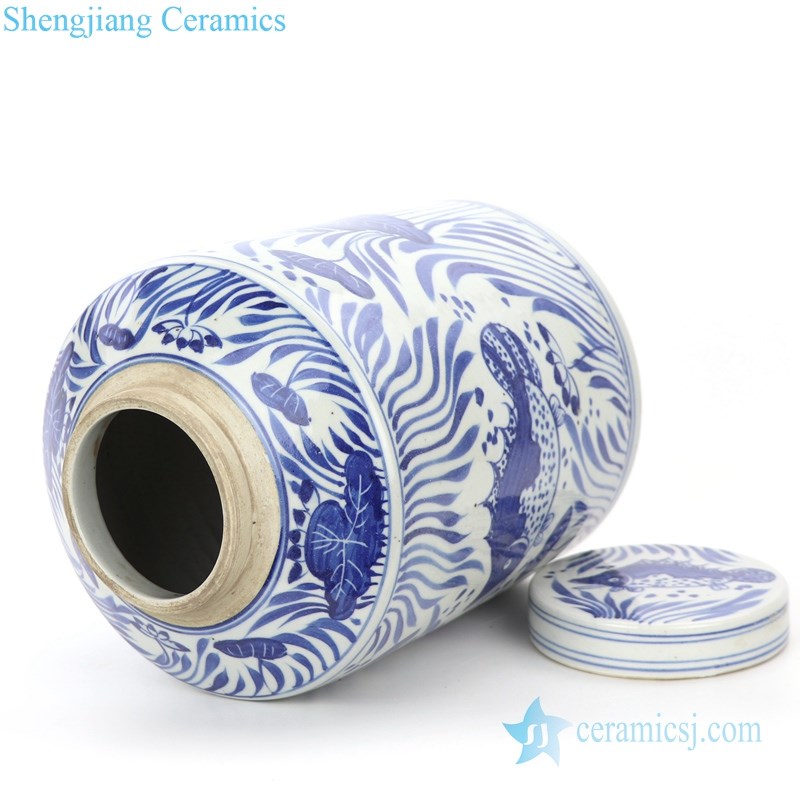 blue and white tea jar with lid