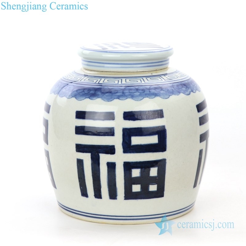 blue and white handmade ceramic pot means good fortune