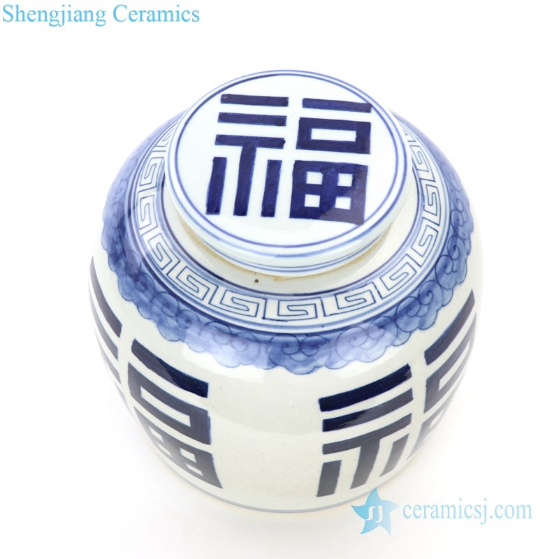 blue and white handmade  ceramic pot means good fortune