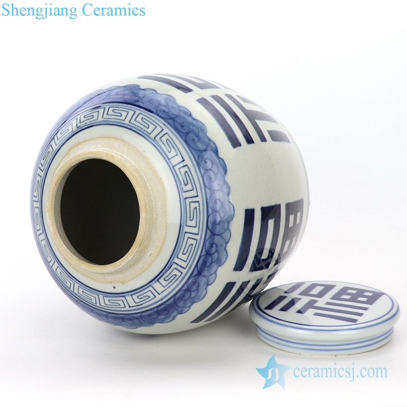 blue and white  handmade ceramic pot means good fortune