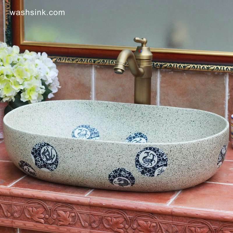 blue and white beast dote design ceramic large sink 