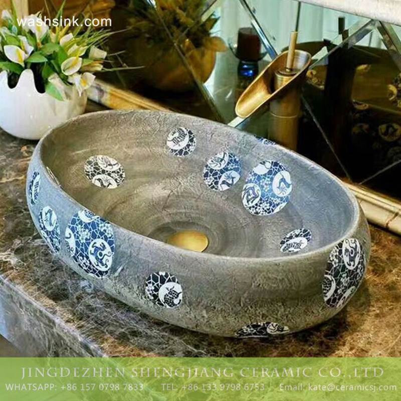  blue and white dot authentic oval clay basin