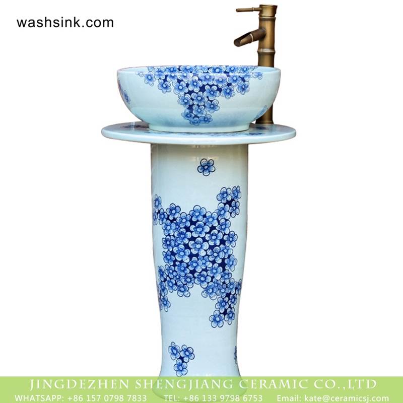  Jingdezhen bathroom sanitary ware blue and white flower pattern  porcelain pedestal basin set