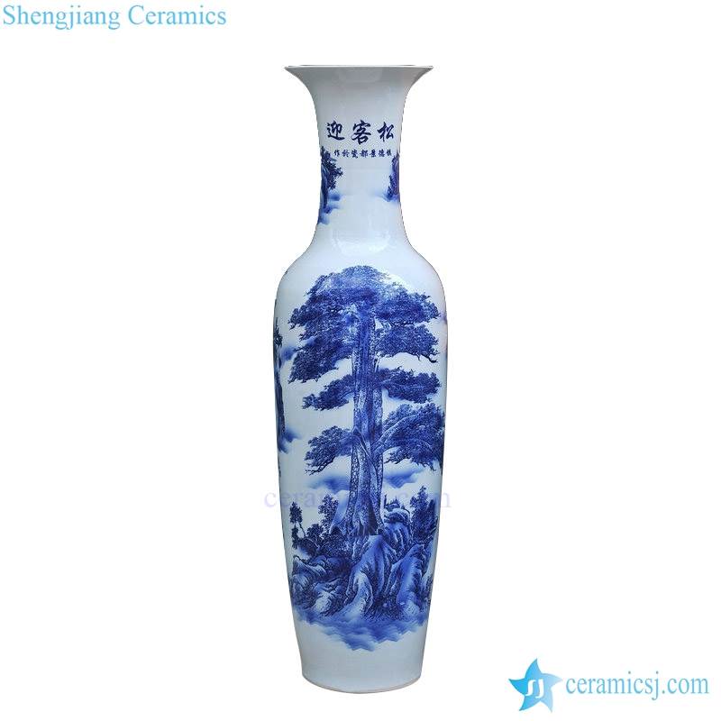 Tall blue and white scenery pattern ceramic vase 
