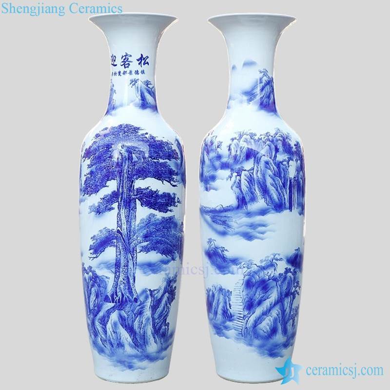 Tall blue and white scenery pattern porcelain vase 