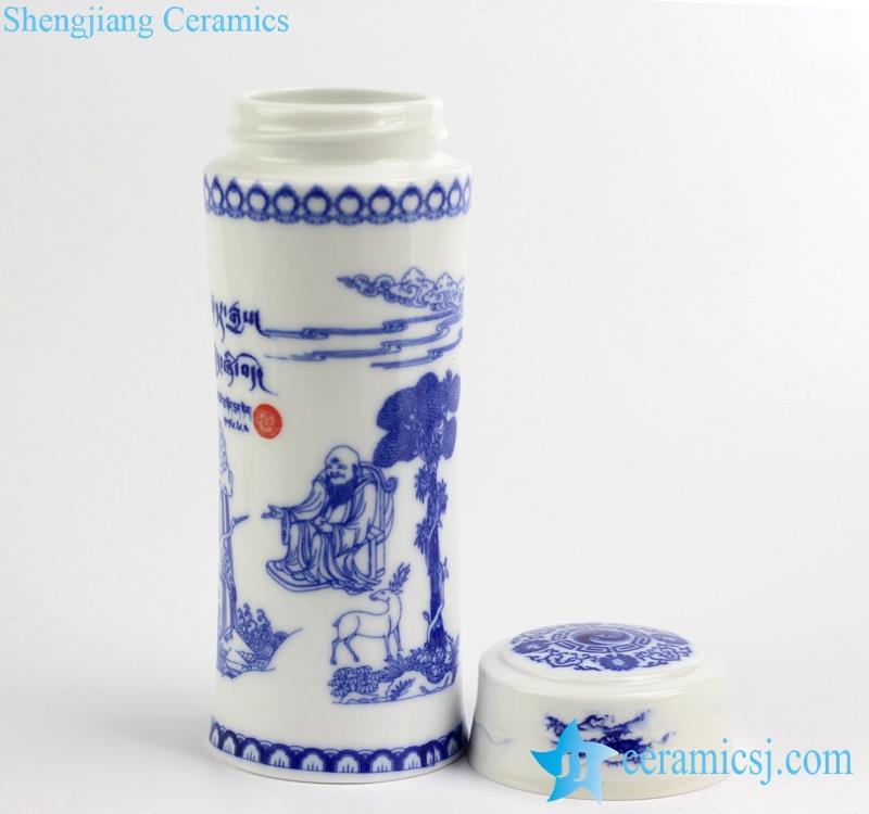 Logo and pattern customized handmade  blue and white portable porcelain  thermos mason cup