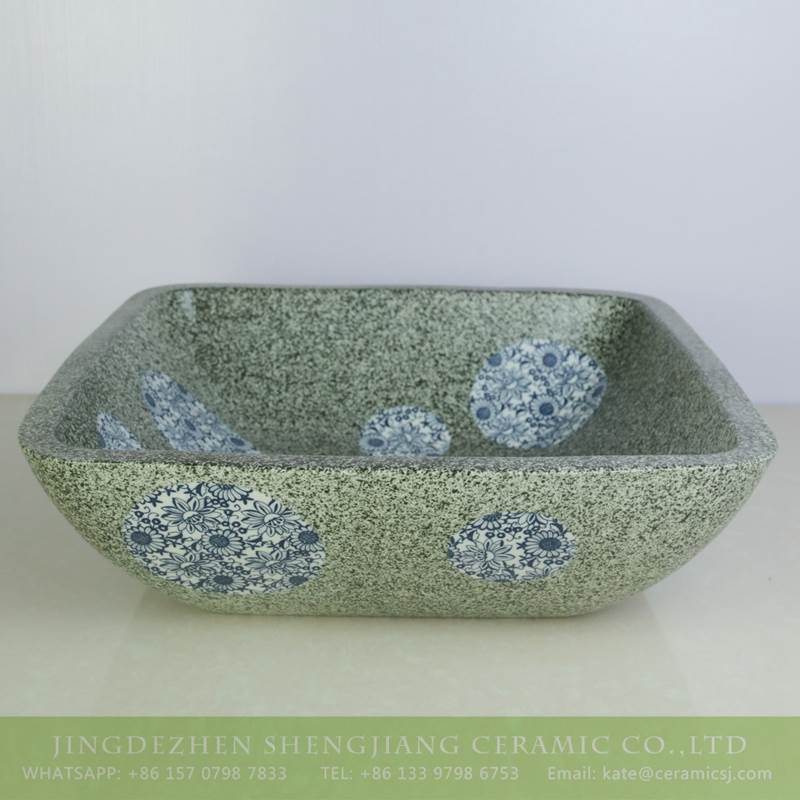 Blue and white dot square green ceramic basin
