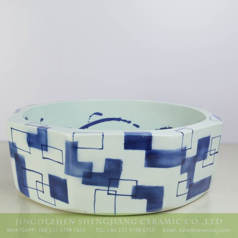 blue and white ceramic art basin for washing 