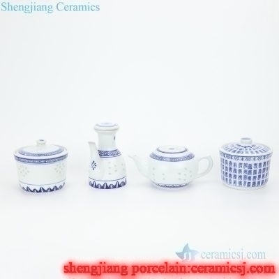 Three Vintage Chinese Soup Bowls With Spoons / Blue and White Rice Grain  China / Blue and White Pottery / Traditional Chinese Pottery -  Canada